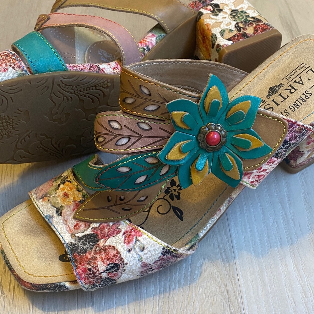 Spring Step L'Artiste Izetru Slide Sandals in Bone Floral - Size 8.5 (39) - Picture 3 of 5